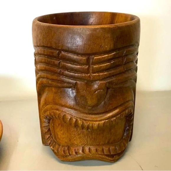 24 pc set 8 - 3pc place setting plate bowl mug homemade wood Tiki MCM Retro - Picture 3 of 7